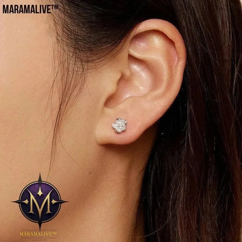S925 Sterling Silver Flower Zircon Inlaid Stud Earrings