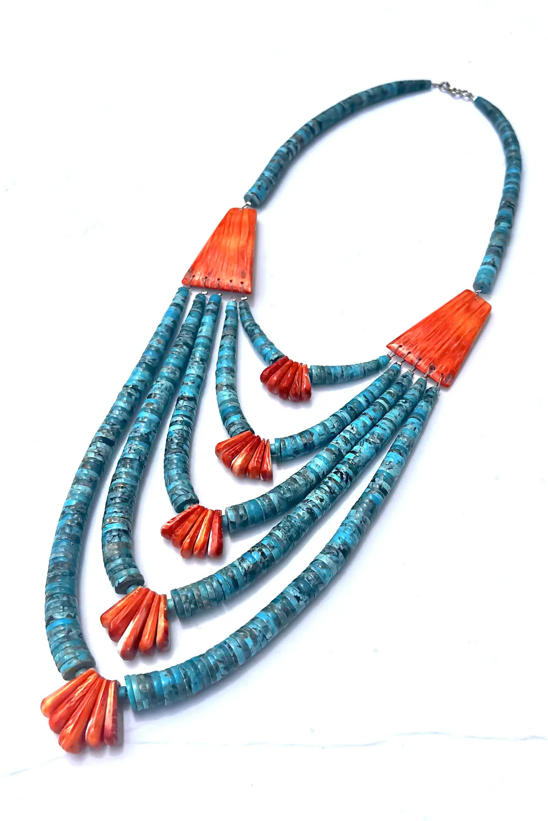 Santo Domingo 5 Strand Turquoise & Spiny Oyster Heishi Statement Necklace