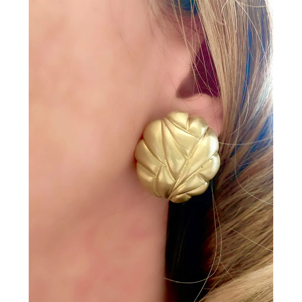 Satin Finish 18 Karat Yellow Gold Dome Clip-on Earrings