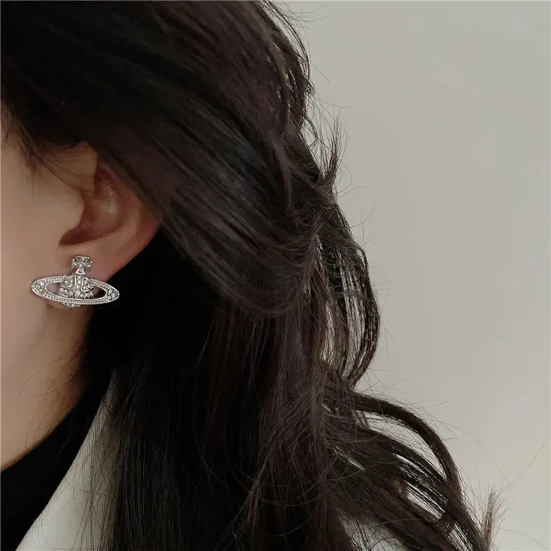 Saturn Crystal Cross Stud Earrings