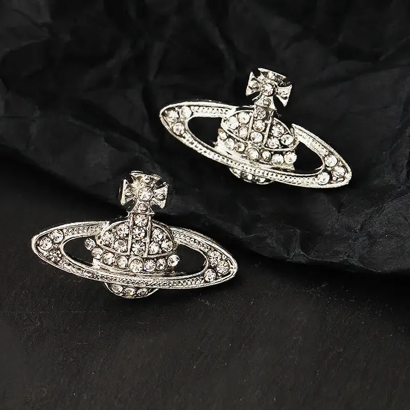 Saturn Crystal Cross Stud Earrings