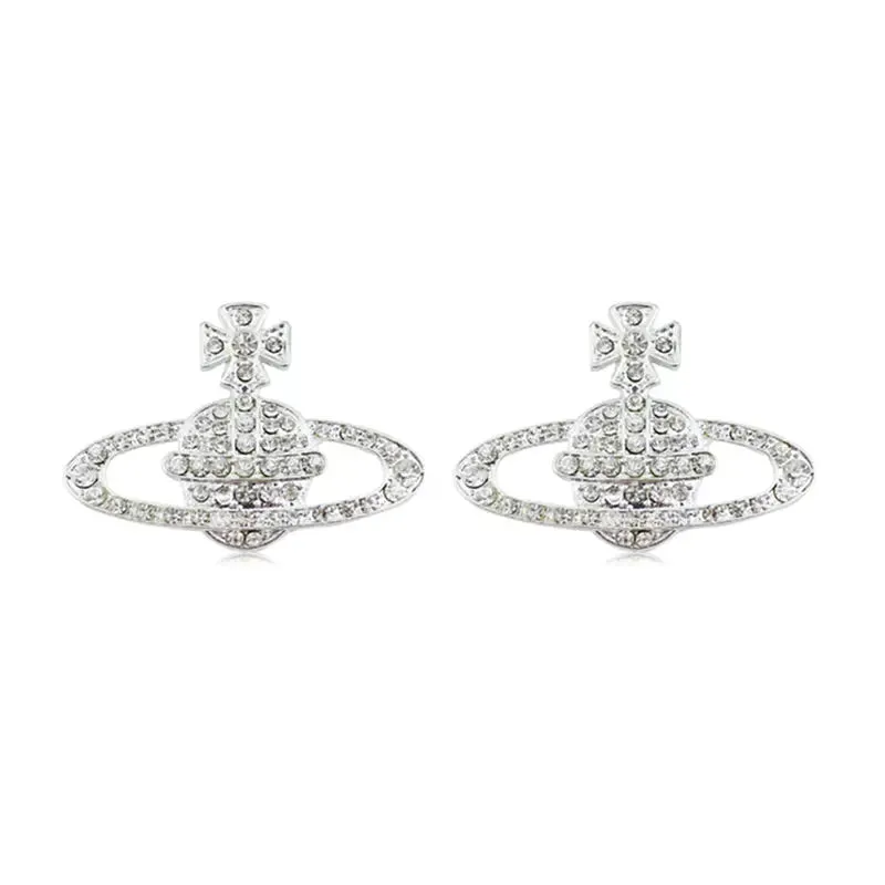 Saturn Crystal Cross Stud Earrings