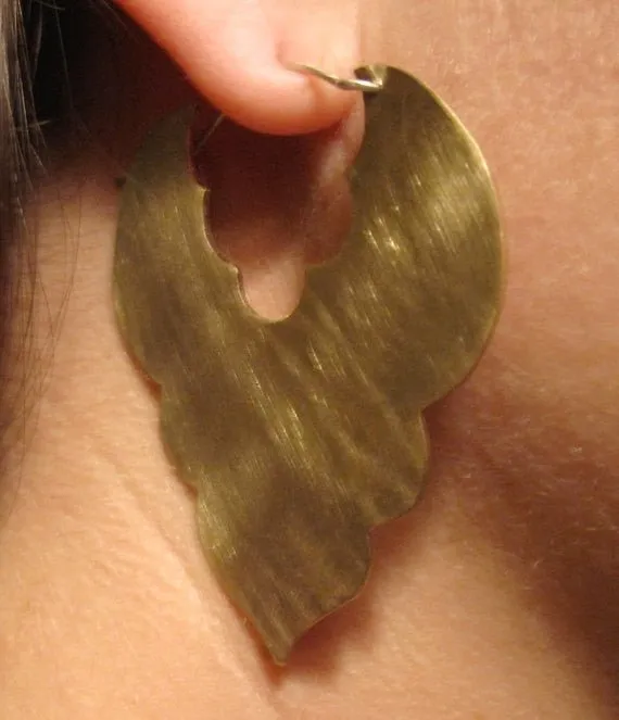 Scallop Earrings: Handmade Gold Brass Statement Hoops 0096