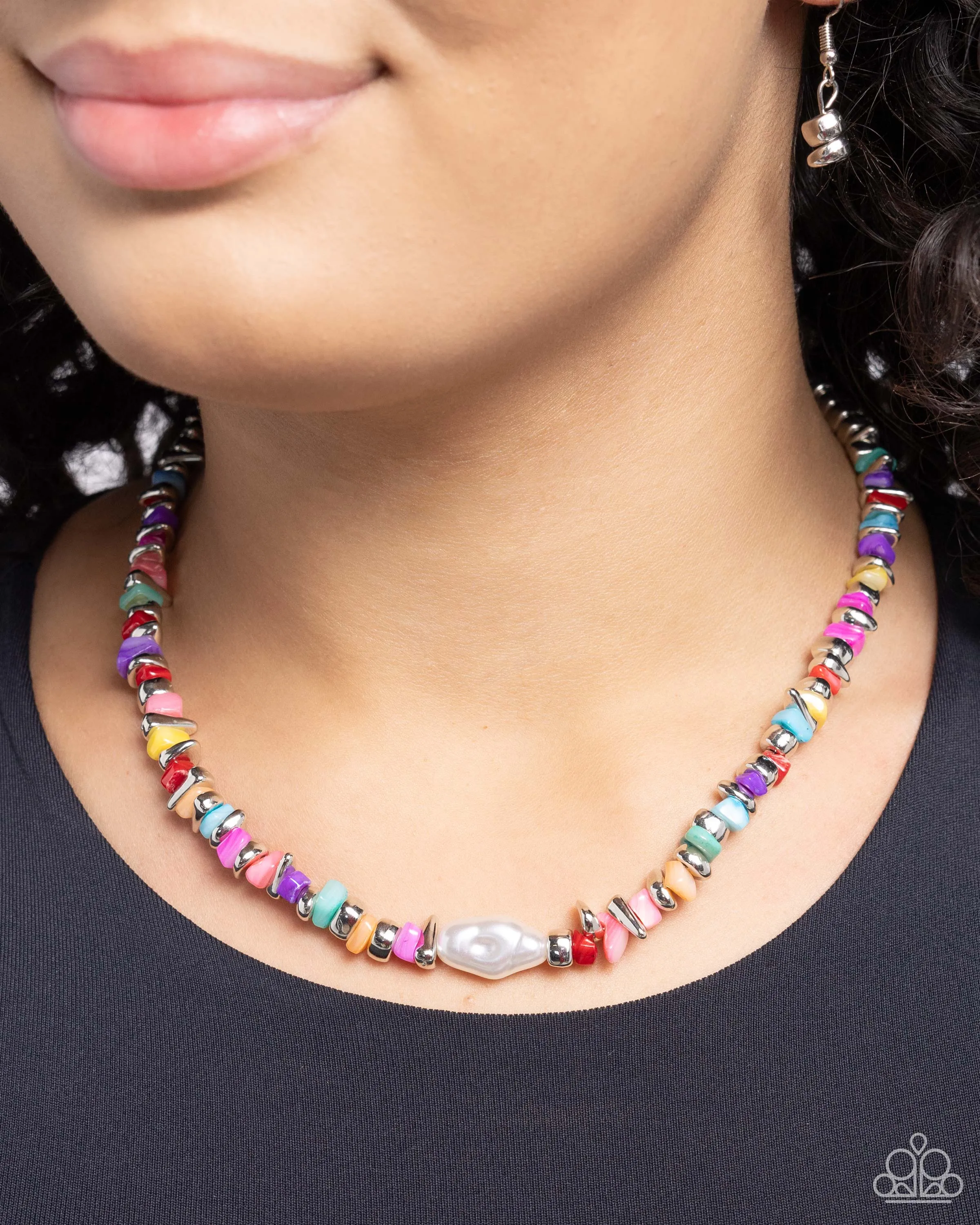 Seasonal Socialite - Multi - Colorful Stone, Silver Bead, White Baroque Pearl Paparazzi Short Necklace