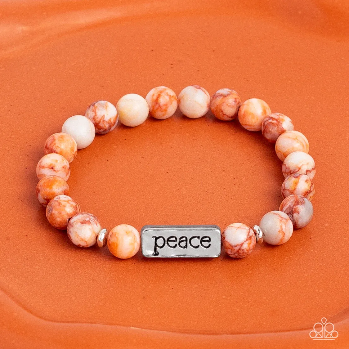 Serene Season - Orange - Marbled Peach Stone "Peace" Inspirational Paparazzi Stretchy Bracelet