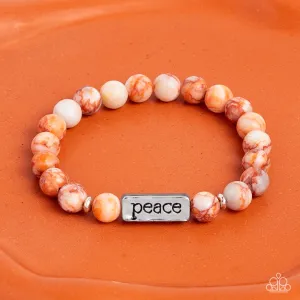 Serene Season - Orange - Marbled Peach Stone "Peace" Inspirational Paparazzi Stretchy Bracelet