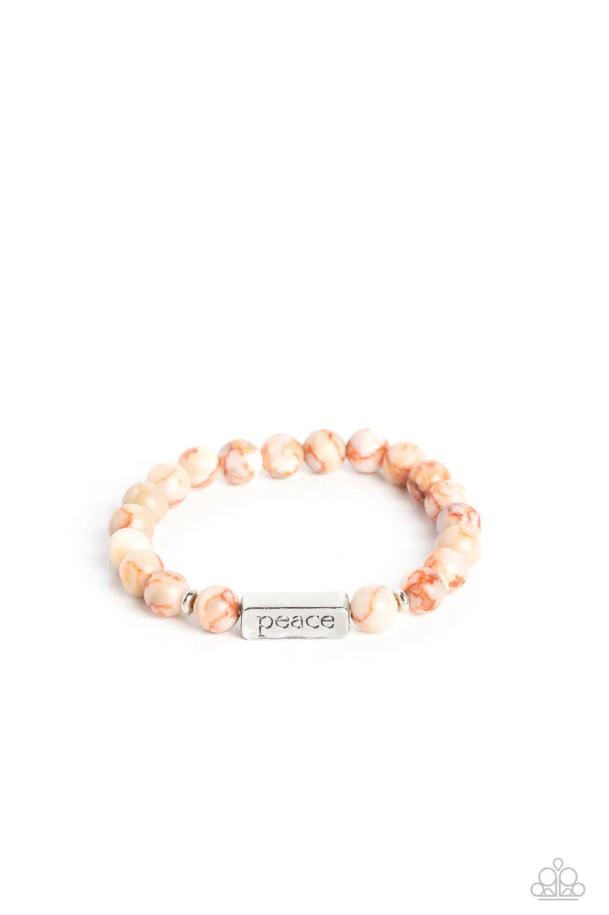 Serene Season - Orange - Marbled Peach Stone "Peace" Inspirational Paparazzi Stretchy Bracelet