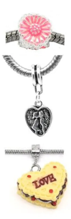 Set of Three (3) Special Someone Charm Beads For Snake Chain Bracelets