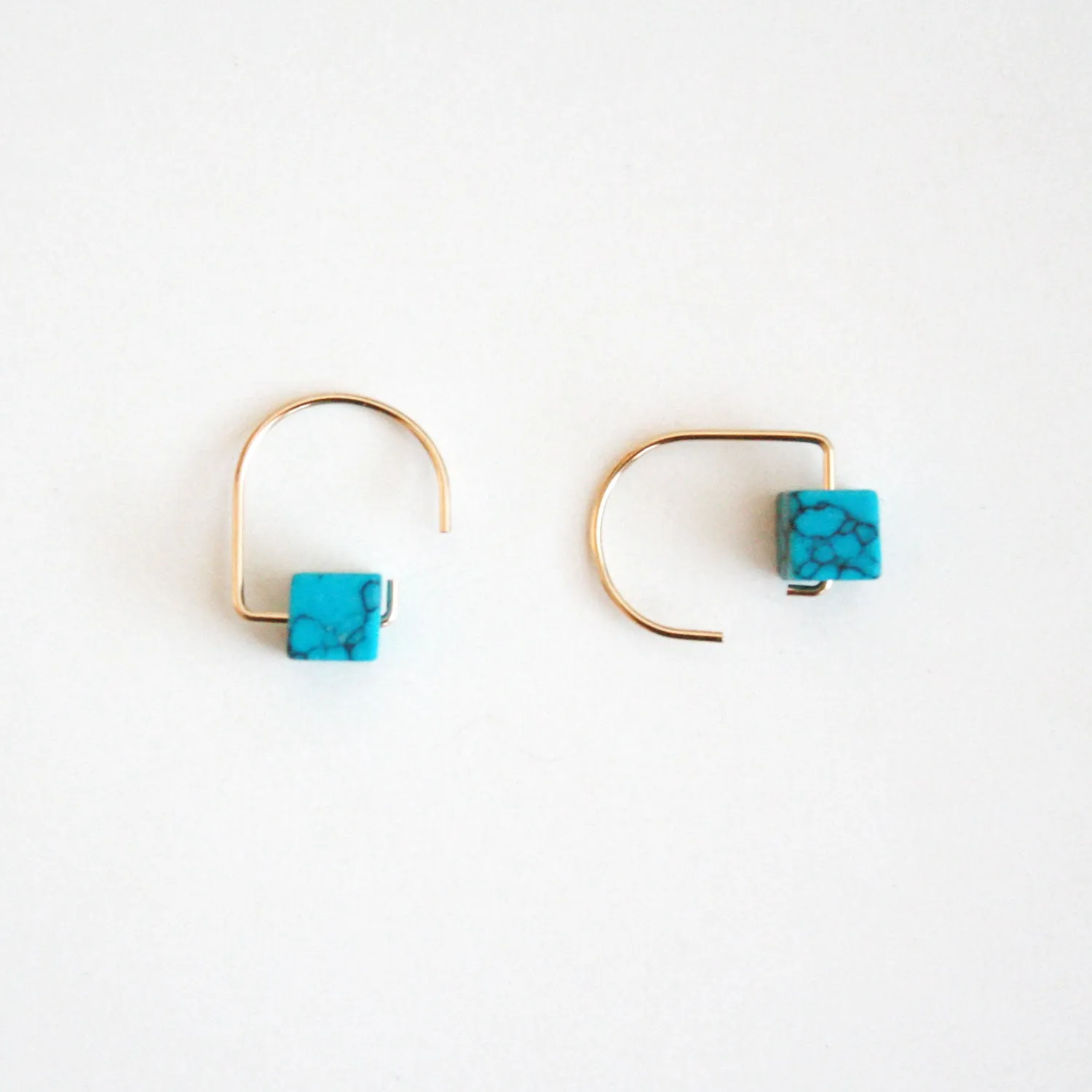 Short Hook Stud Earrings - Gemstones