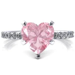 Sicili Heart Pink Sapphire 5 Prong 3/4 Micro Pave Diamond Engagement Ring