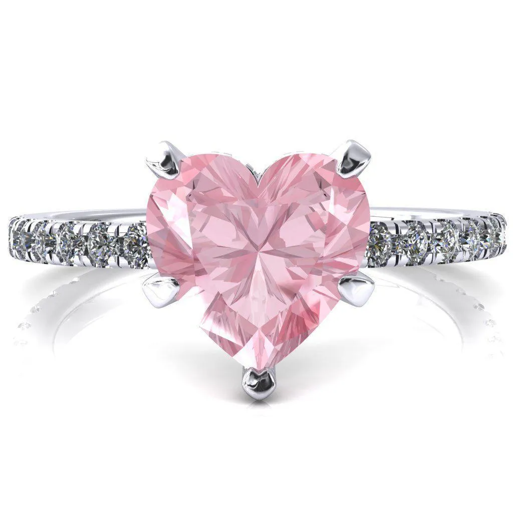 Sicili Heart Pink Sapphire 5 Prong 3/4 Micro Pave Diamond Engagement Ring