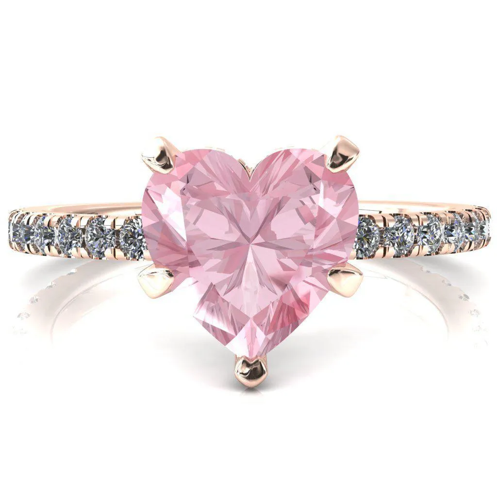 Sicili Heart Pink Sapphire 5 Prong 3/4 Micro Pave Diamond Engagement Ring
