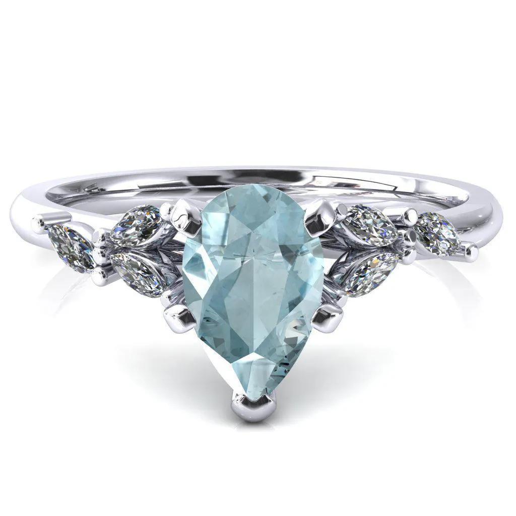 Sigrid Pear Aqua Blue Spinel 5 Prong Marquise Diamond Side Ring