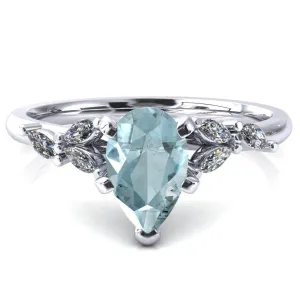 Sigrid Pear Aqua Blue Spinel 5 Prong Marquise Diamond Side Ring