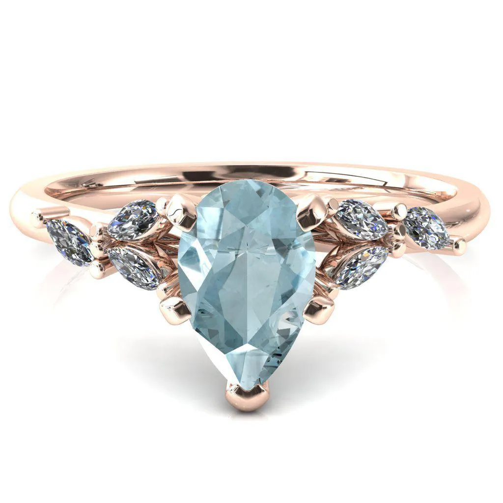 Sigrid Pear Aqua Blue Spinel 5 Prong Marquise Diamond Side Ring