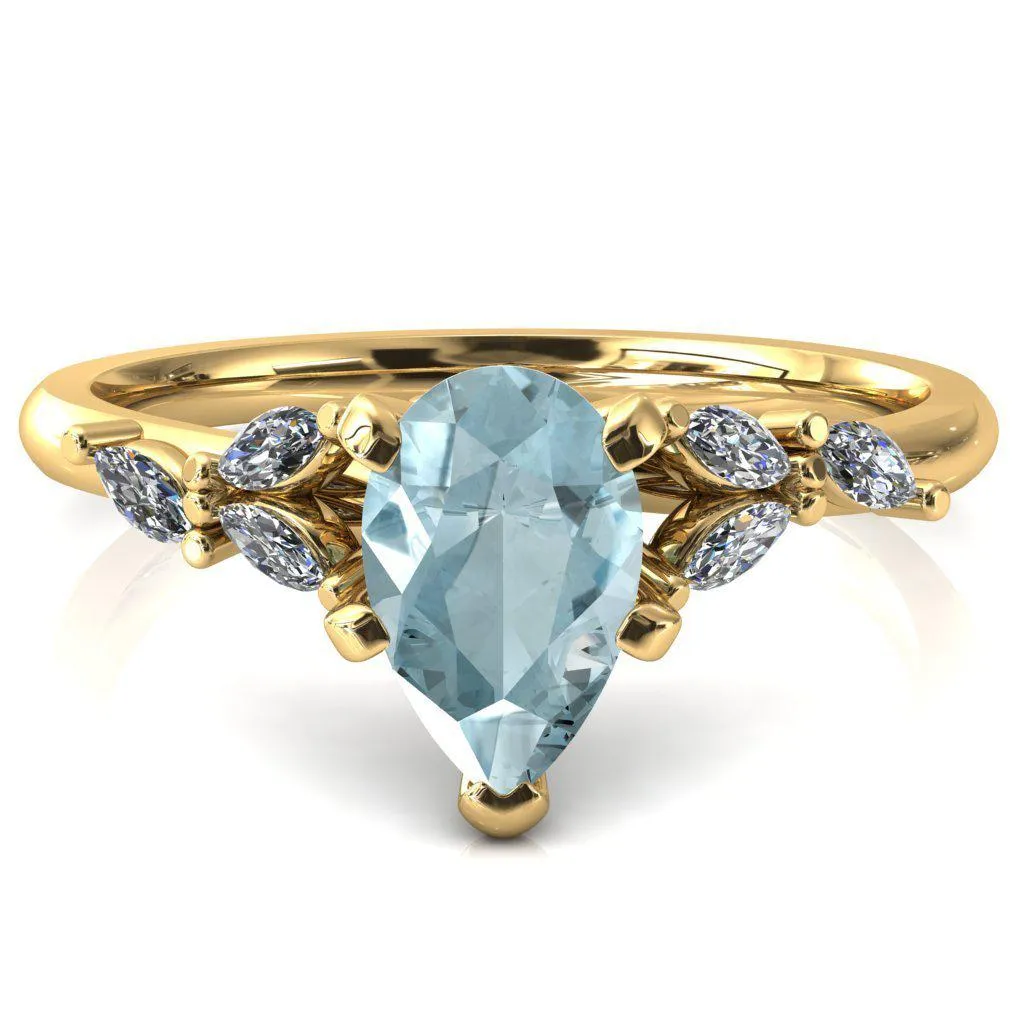 Sigrid Pear Aqua Blue Spinel 5 Prong Marquise Diamond Side Ring