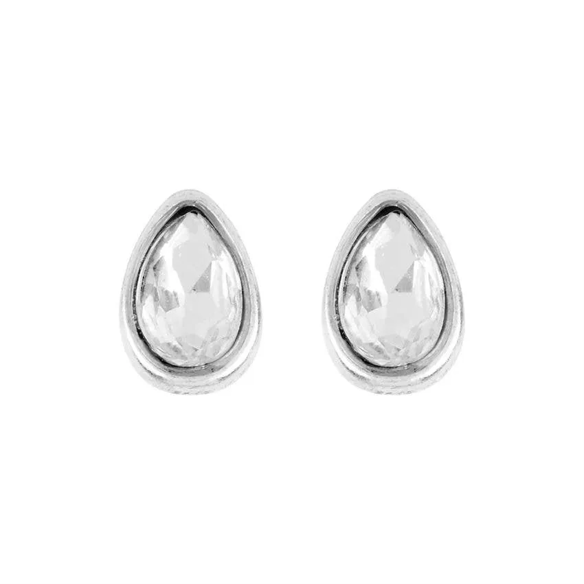 Silver Clear Tear Drop Earrings