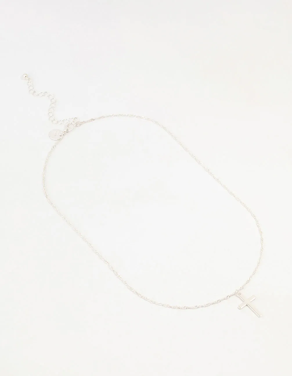 Silver Cross Twisted Chain Pendant Necklace