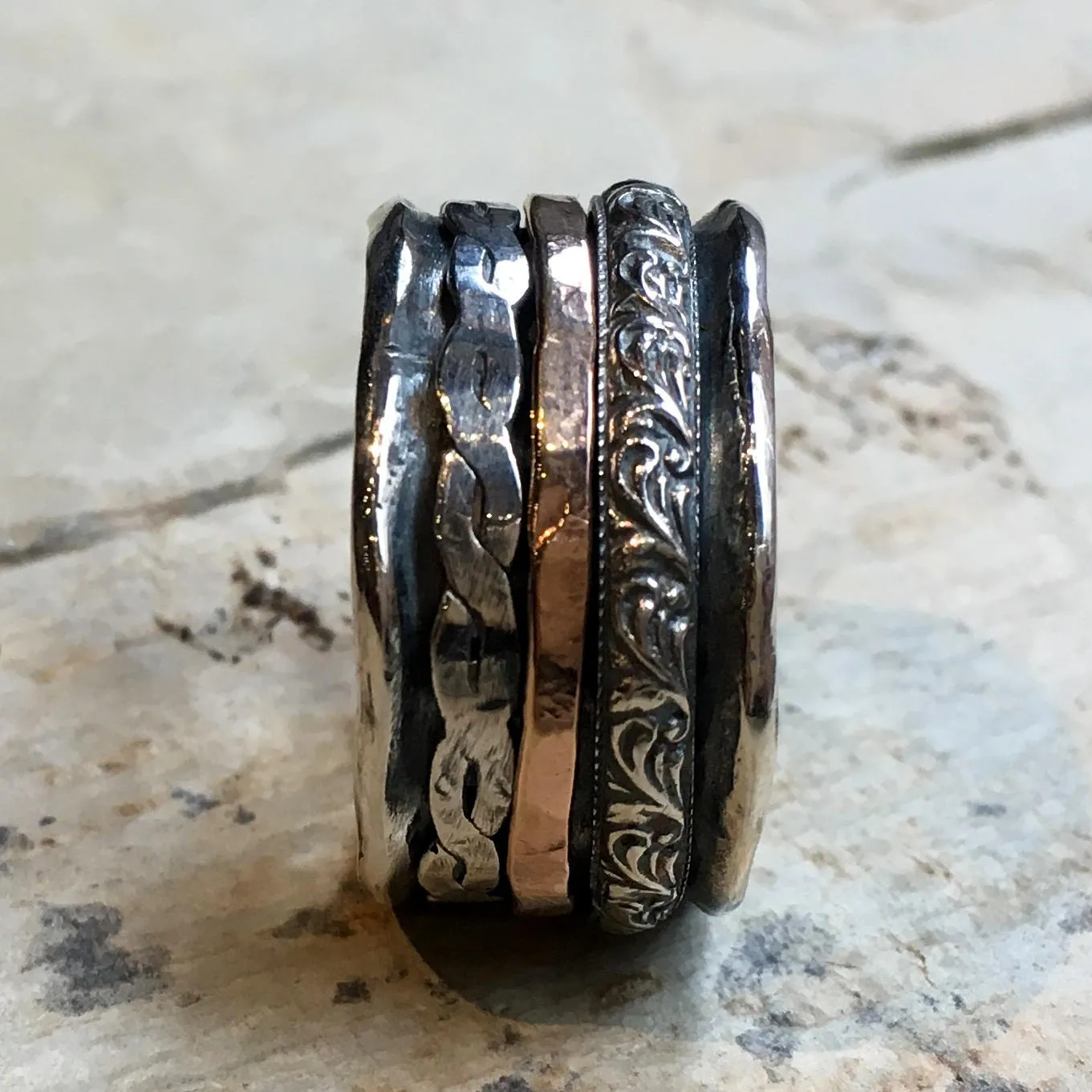 Silver Gold  Spinner Ring - Rolling Like Thunder.