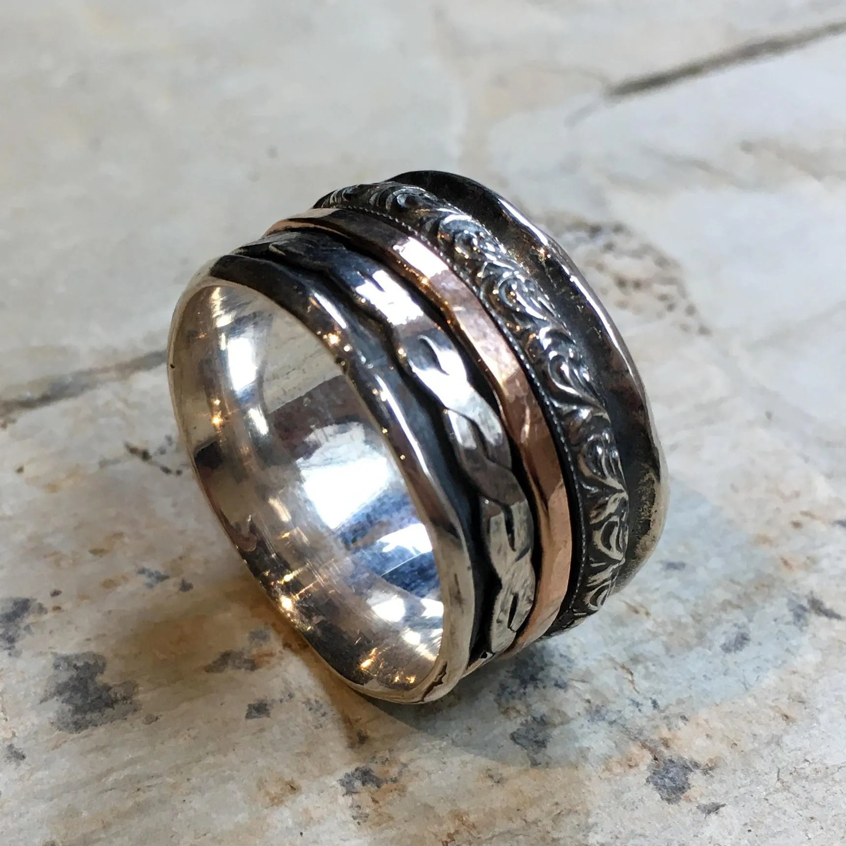 Silver Gold  Spinner Ring - Rolling Like Thunder.