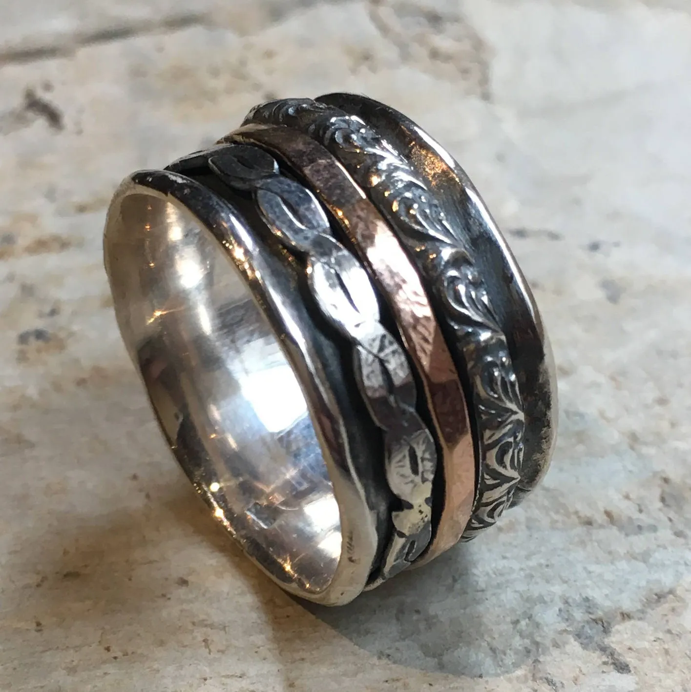 Silver Gold  Spinner Ring - Rolling Like Thunder.