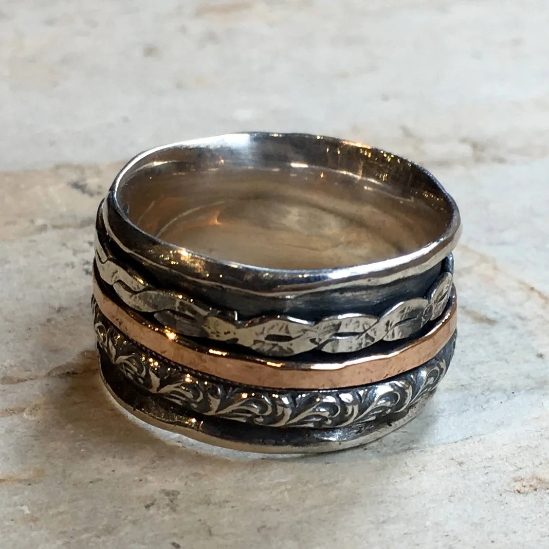 Silver Gold  Spinner Ring - Rolling Like Thunder.