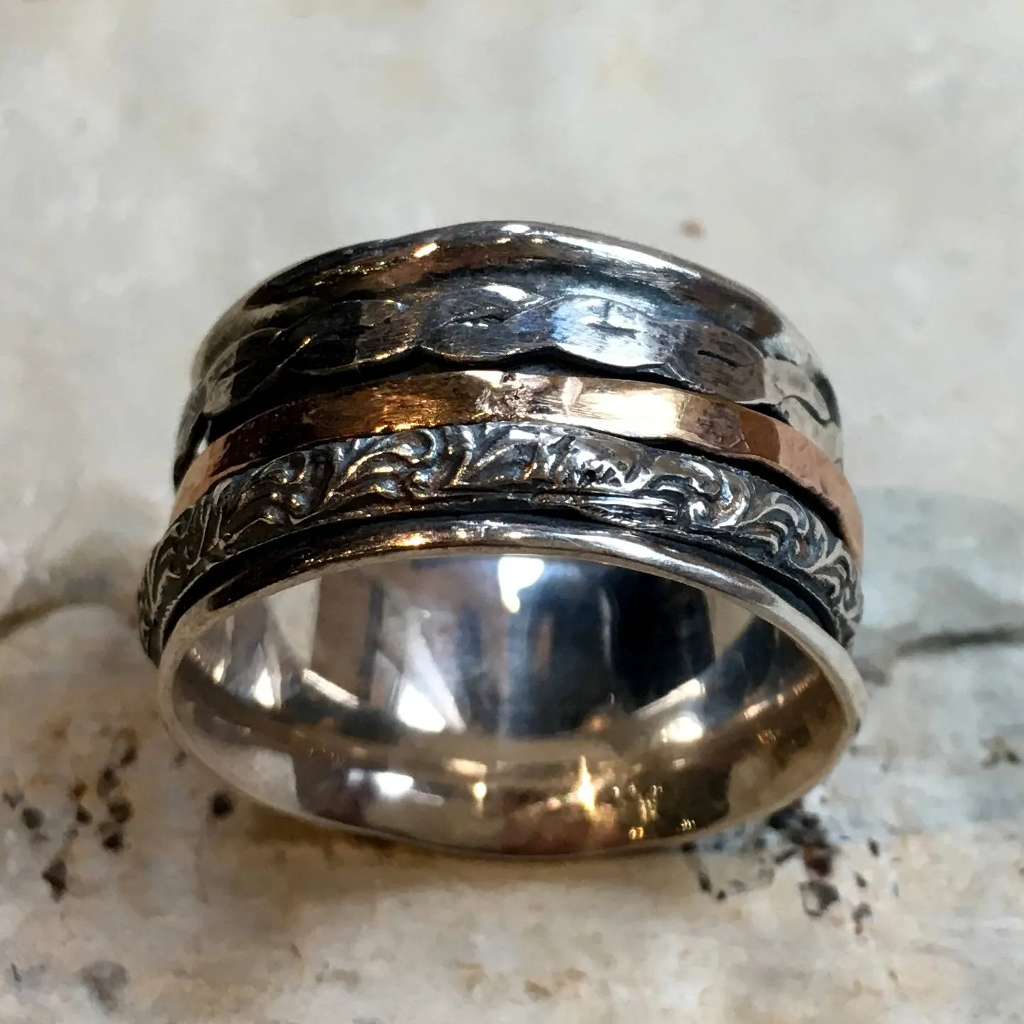 Silver Gold  Spinner Ring - Rolling Like Thunder.