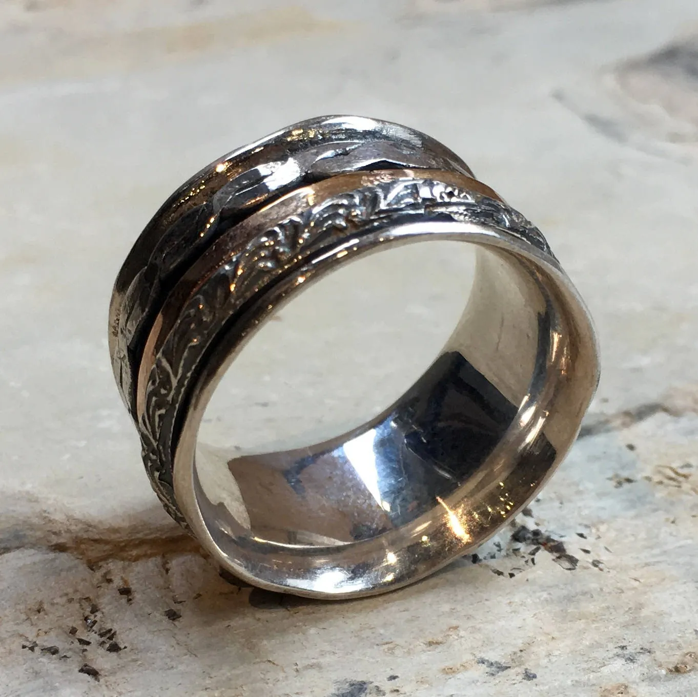 Silver Gold  Spinner Ring - Rolling Like Thunder.