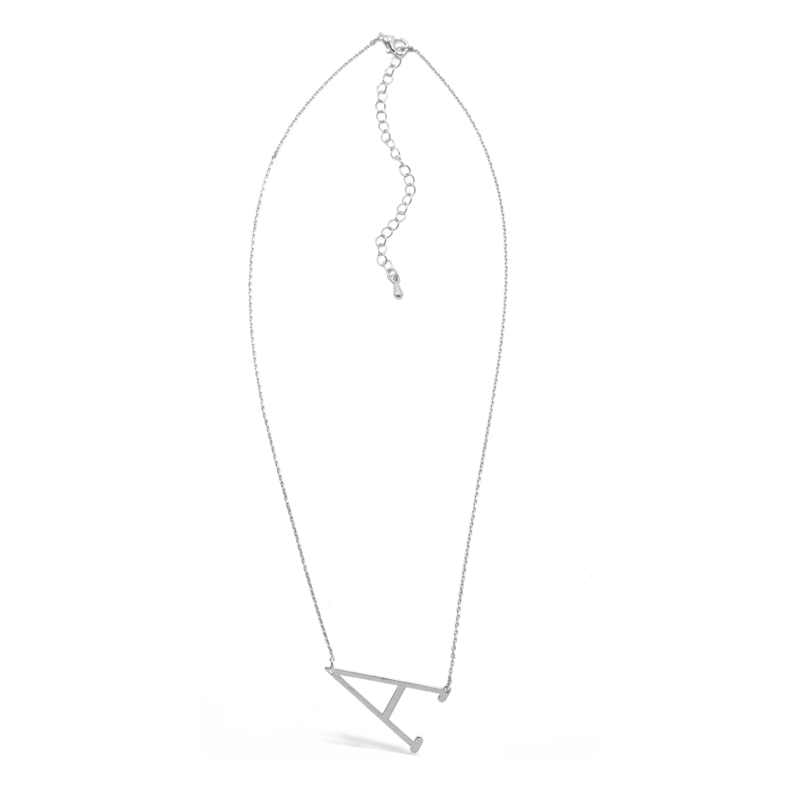 SILVER LETTER A CHARM STATEMENT NECKLACE # HNN90630R Rhodium (OE4)