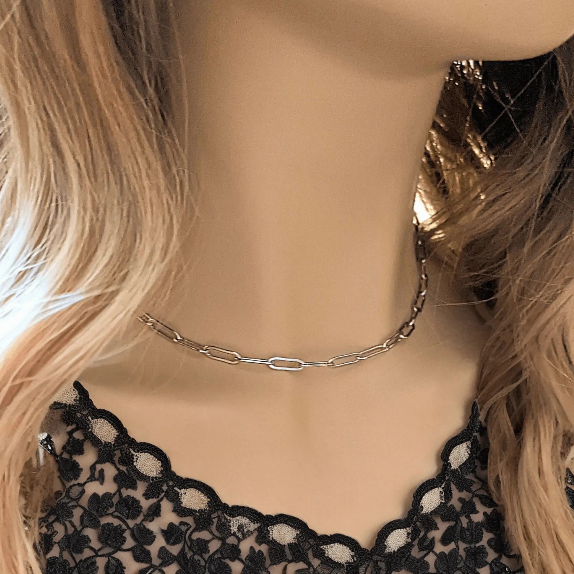 Silver Paperclip Chain necklace, 18- 24 inch