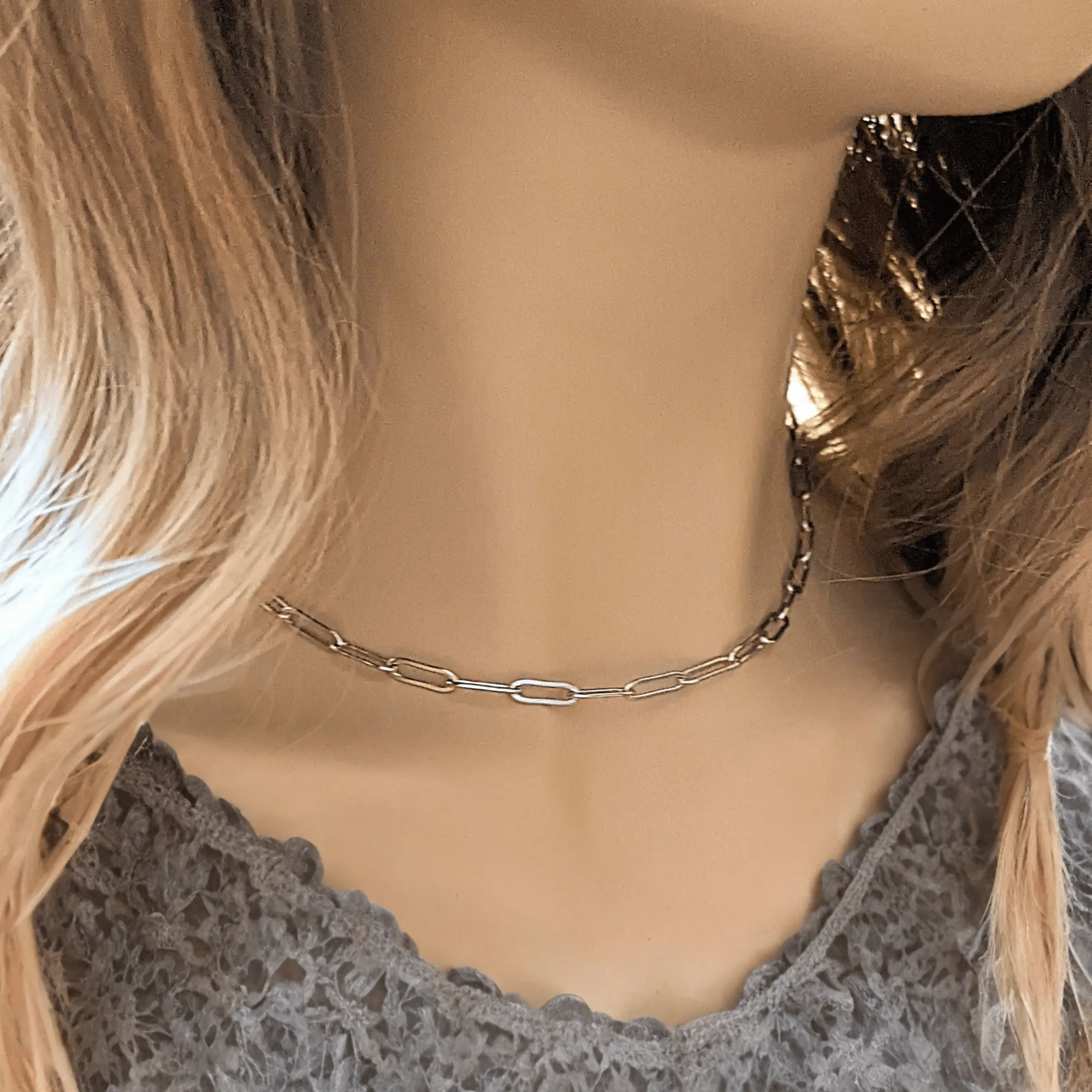 Silver Paperclip Chain necklace, 18- 24 inch