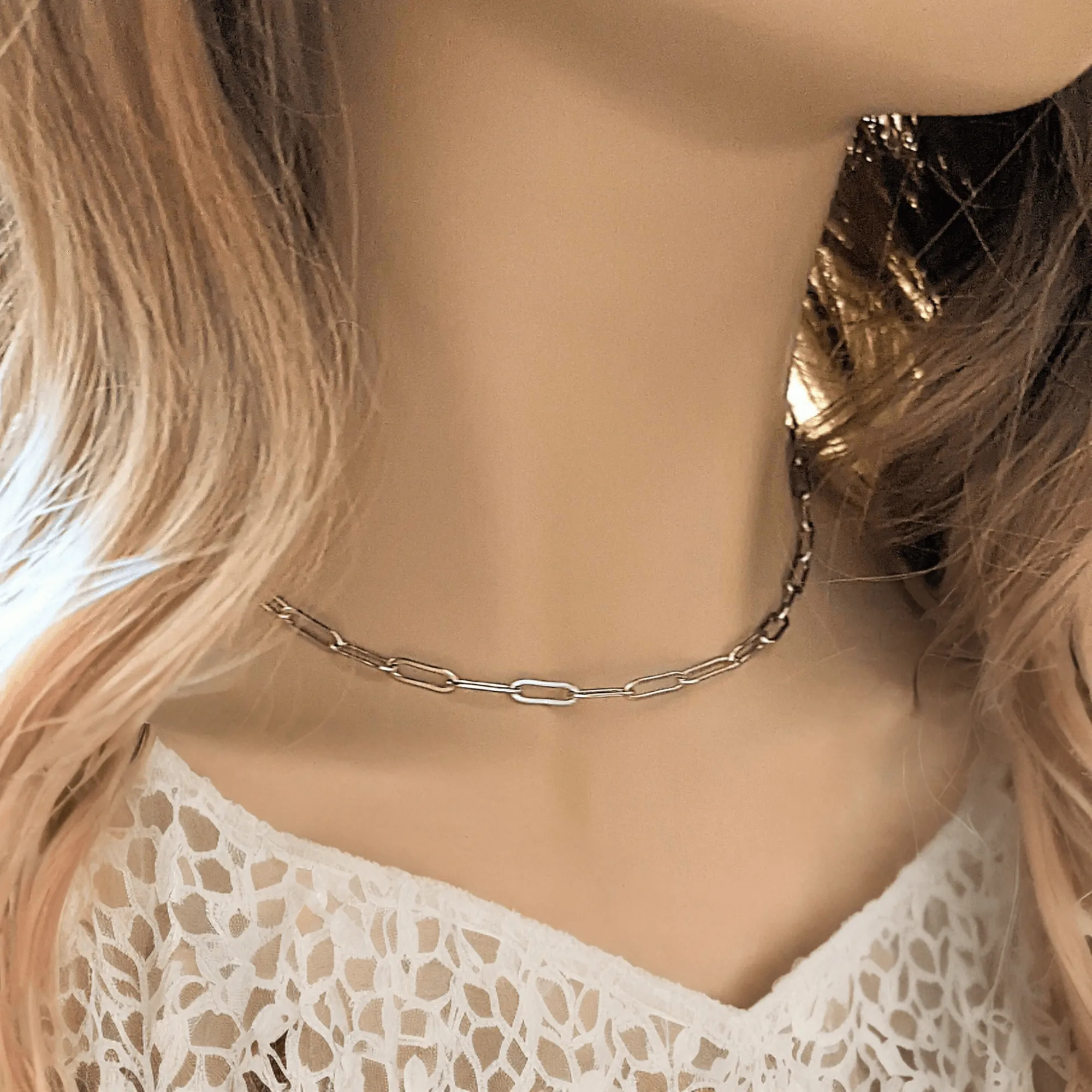 Silver Paperclip Chain necklace, 18- 24 inch
