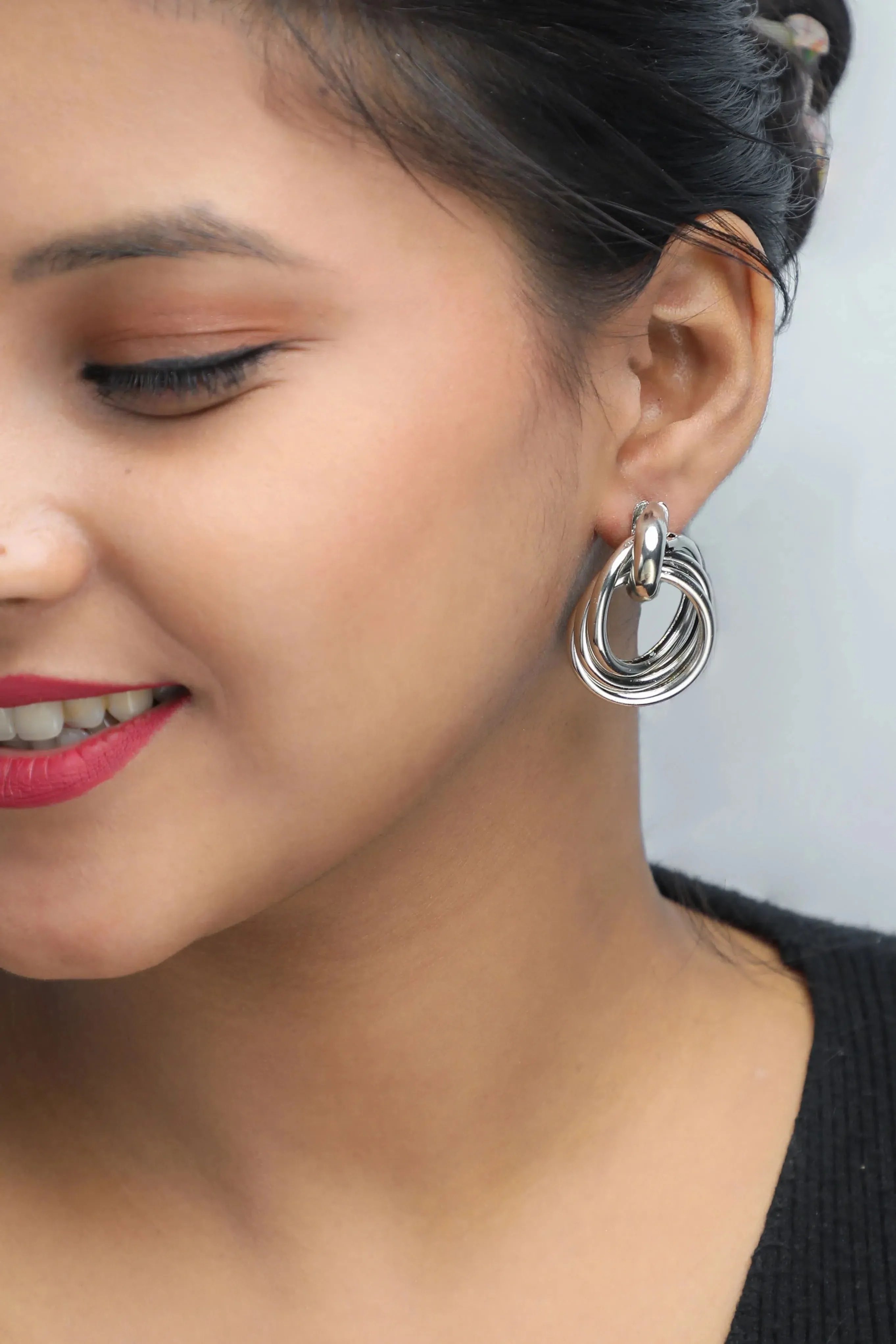 Silver Plated Circluar Studs Earring-VOJ213
