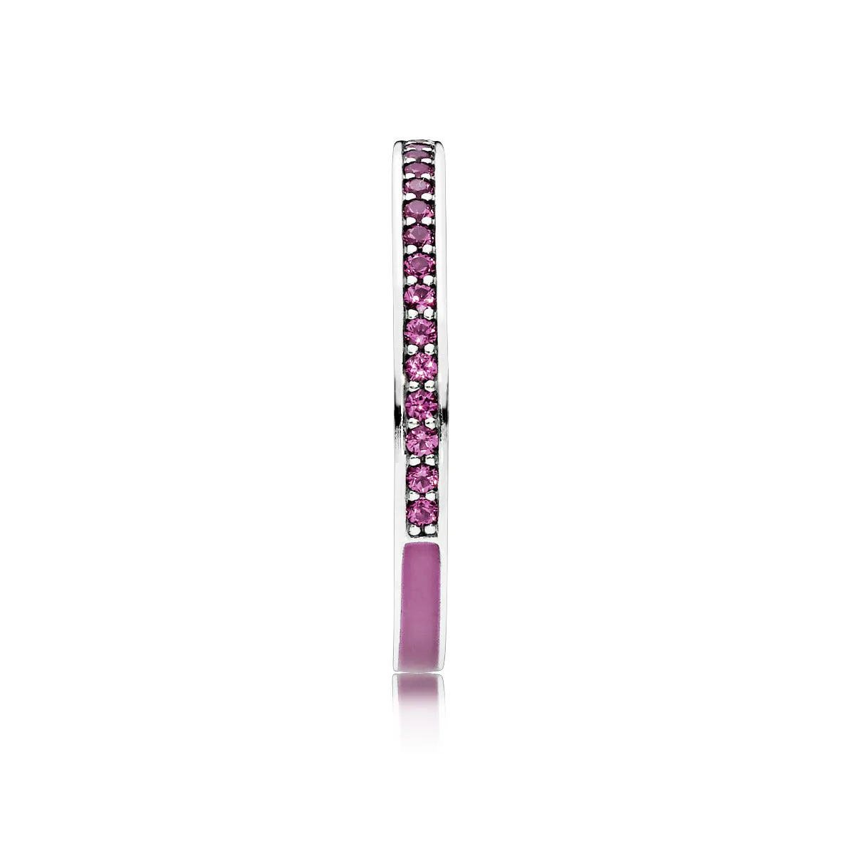 Silver ring with cerise crystal and orchid enamel