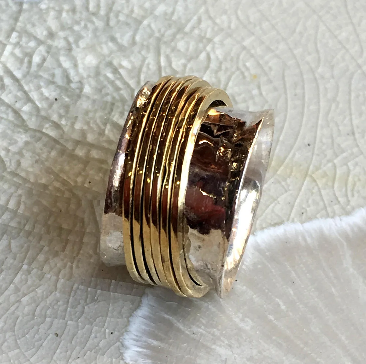 Silver Solid Gold Meditation Ring - Falling Free.