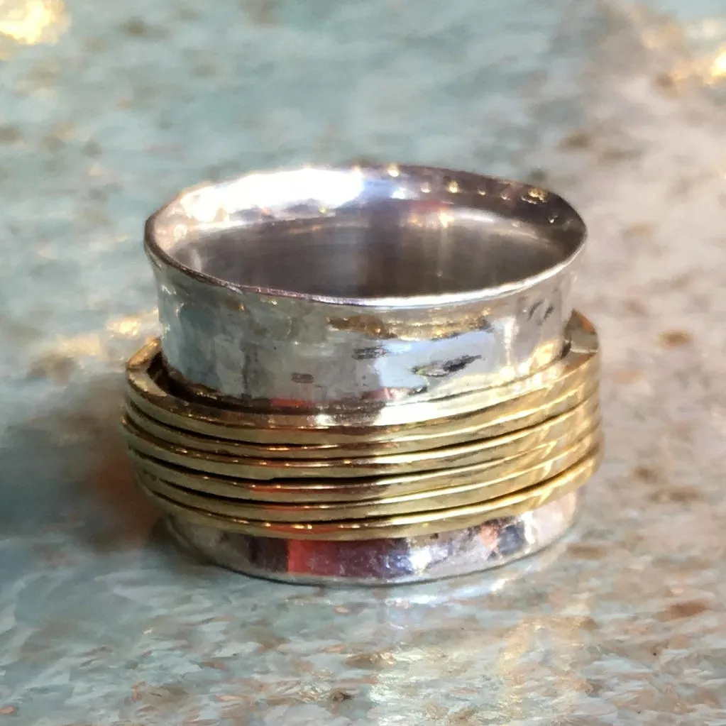 Silver Solid Gold Meditation Ring - Falling Free.