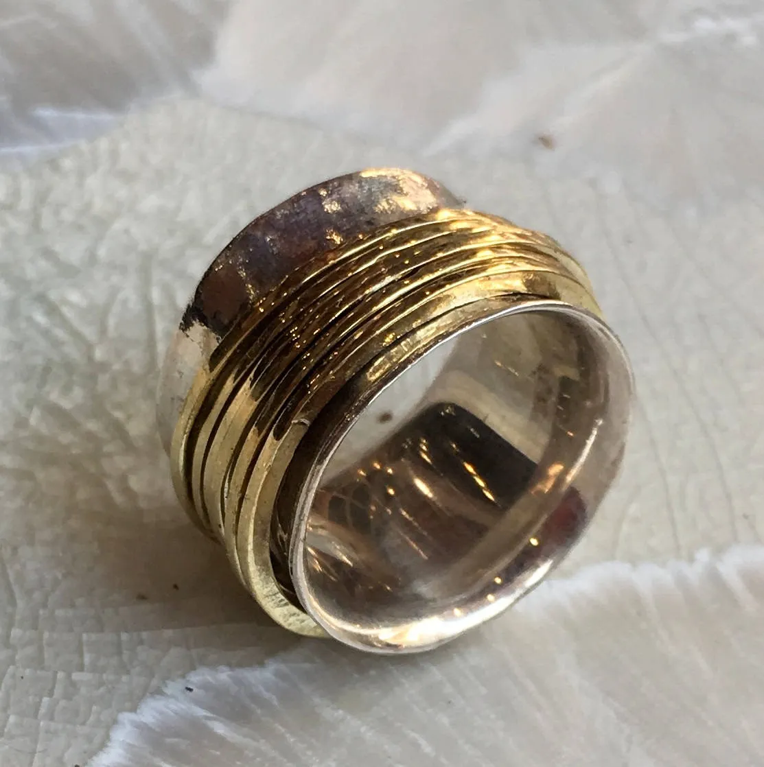 Silver Solid Gold Meditation Ring - Falling Free.