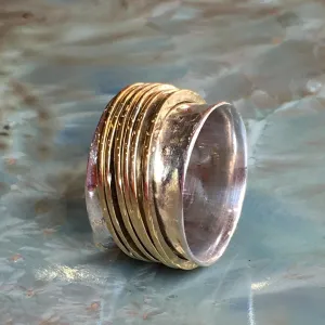 Silver Solid Gold Meditation Ring - Falling Free.