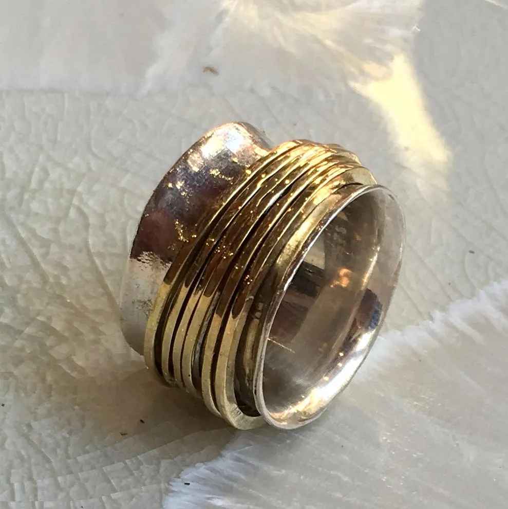 Silver Solid Gold Meditation Ring - Falling Free.