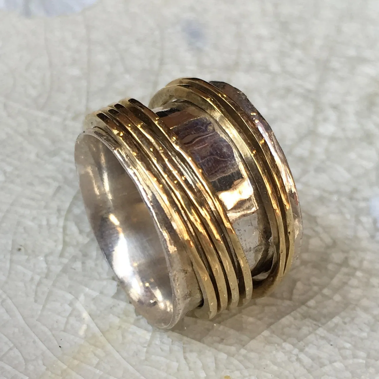 Silver Solid Gold Meditation Ring - Falling Free.