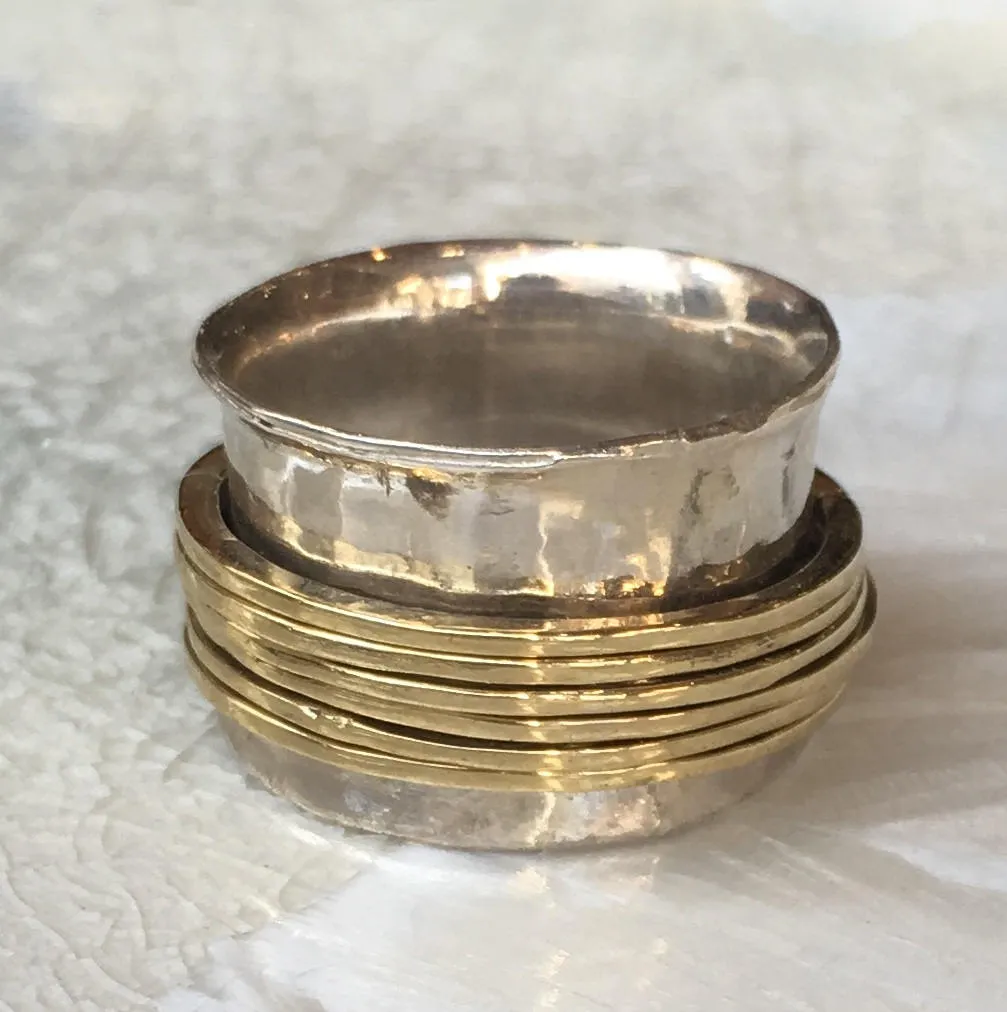 Silver Solid Gold Meditation Ring - Falling Free.
