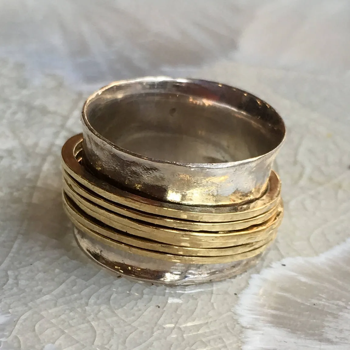 Silver Solid Gold Meditation Ring - Falling Free.