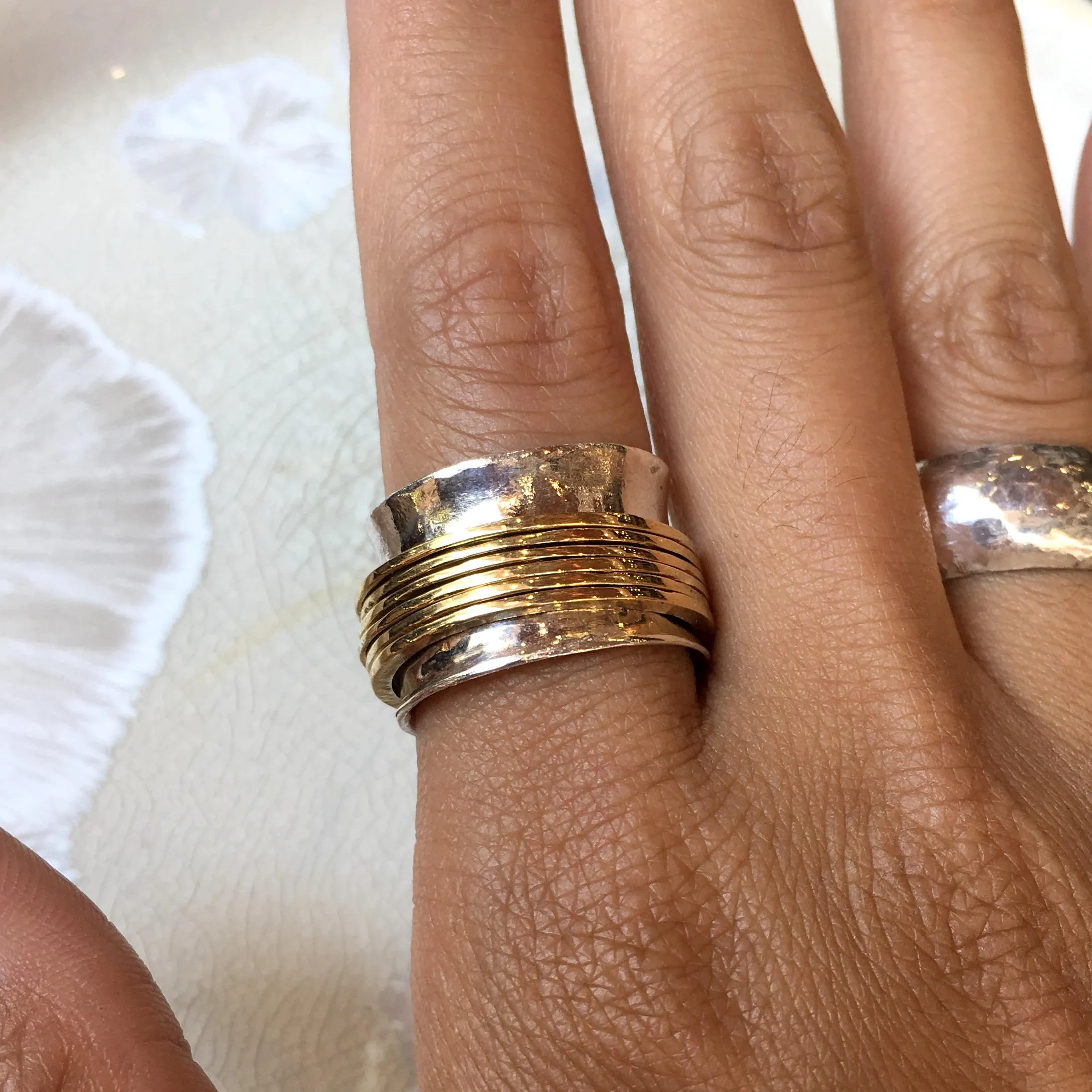 Silver Solid Gold Meditation Ring - Falling Free.