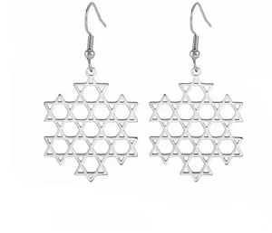 Silver Star of David Modern Design Earrings