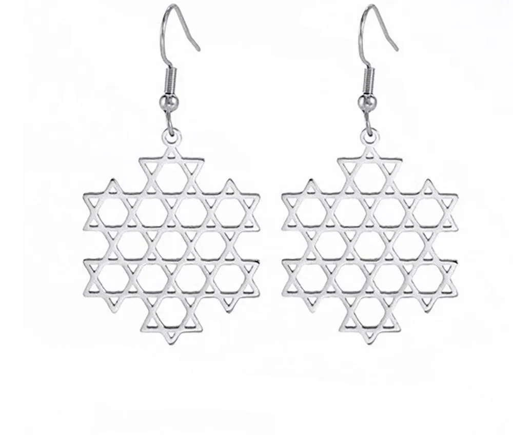 Silver Star of David Modern Design Earrings