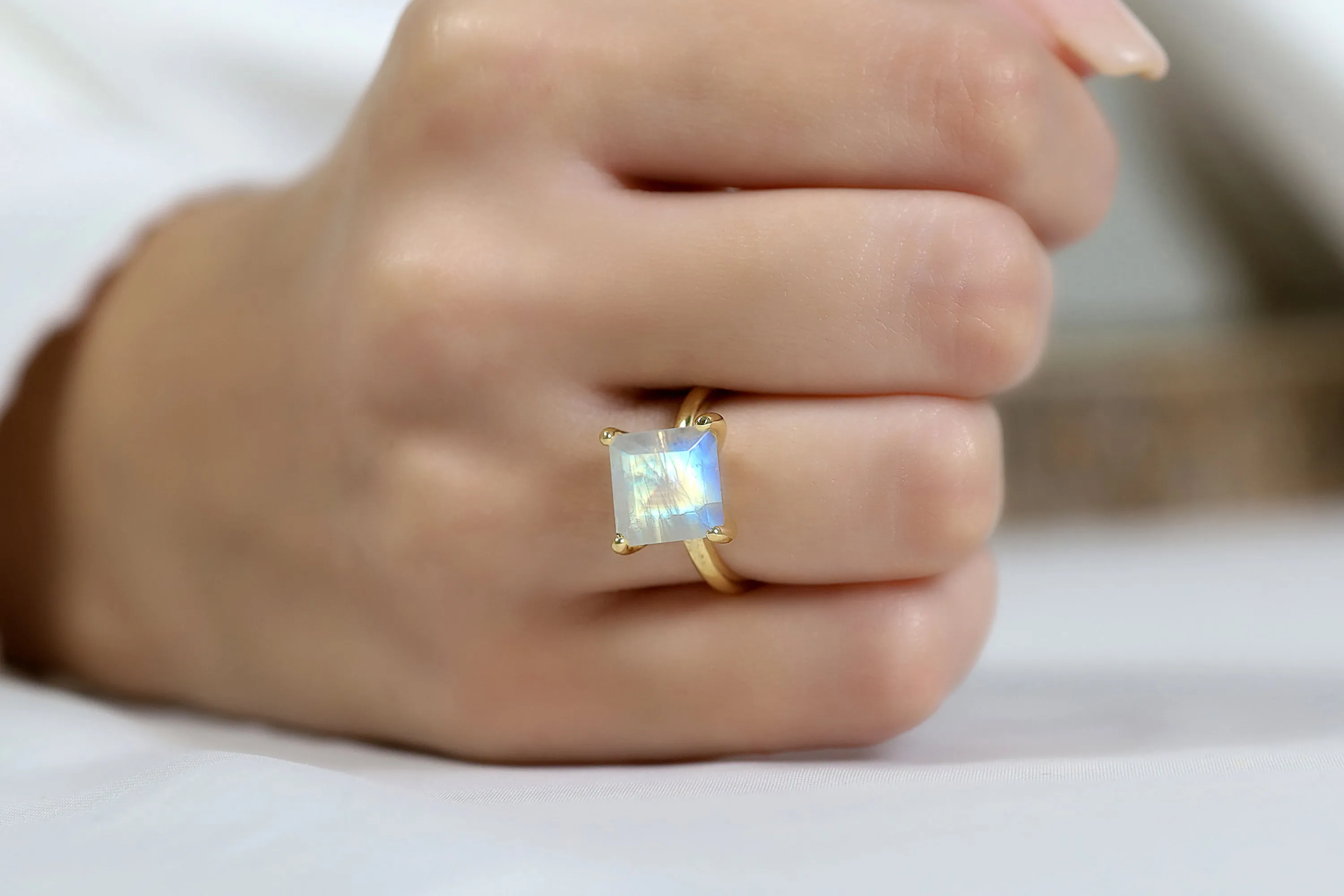 Simple 14K Rose Gold Ring with Moonstone Gemstone