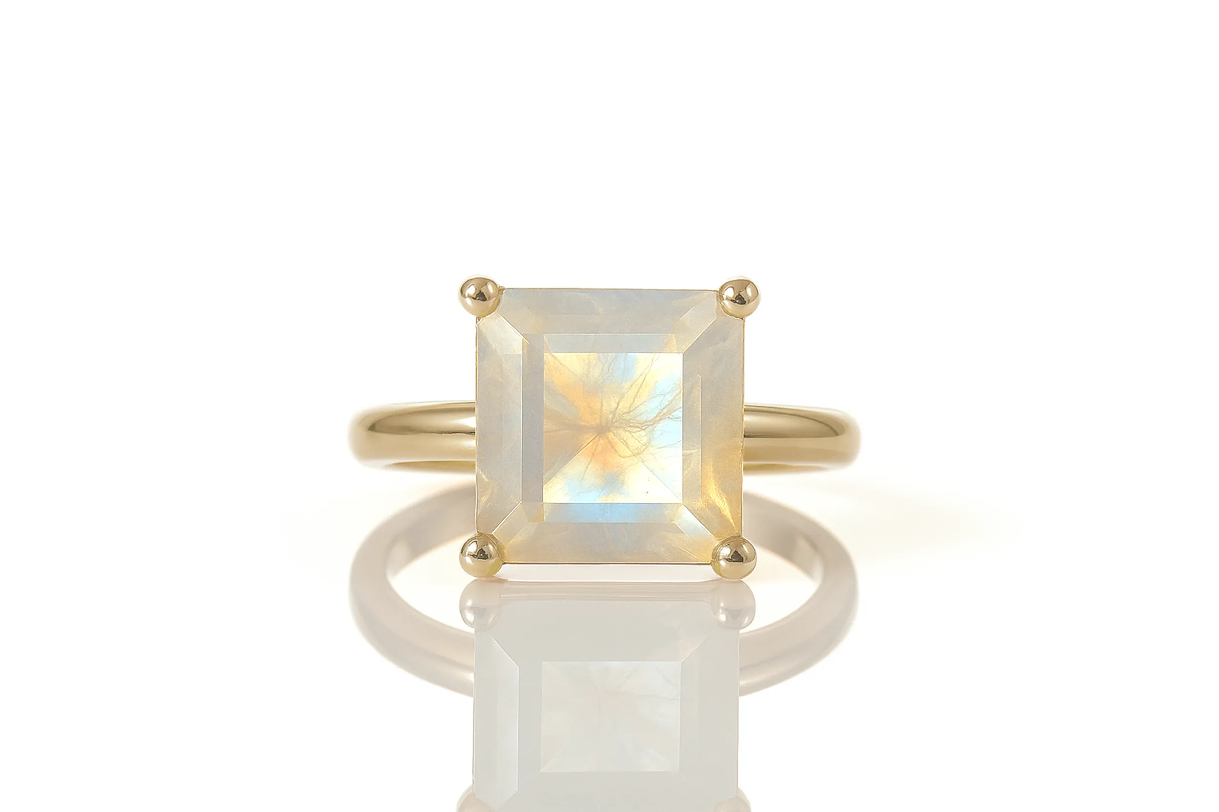 Simple 14K Rose Gold Ring with Moonstone Gemstone