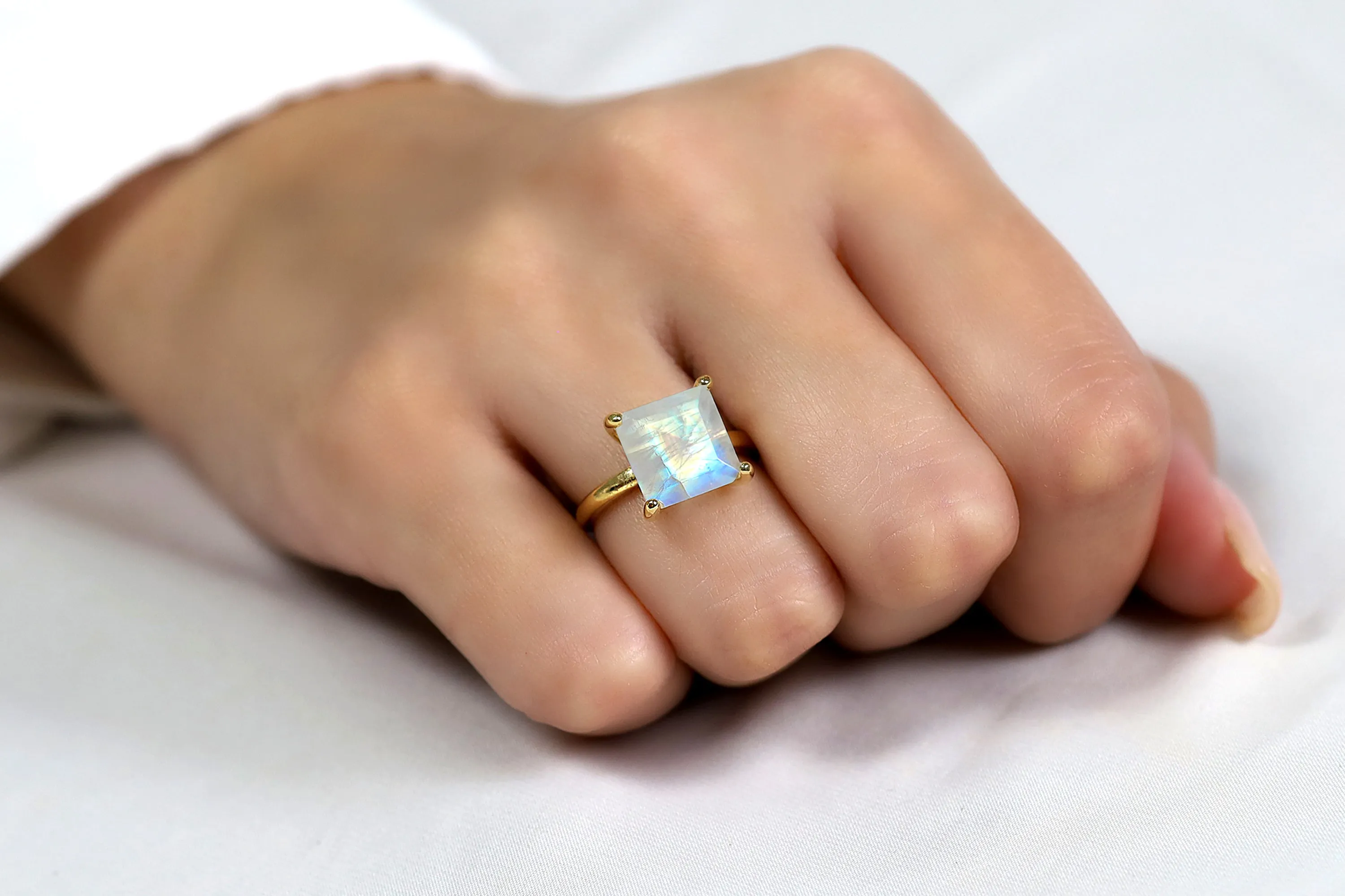 Simple 14K Rose Gold Ring with Moonstone Gemstone