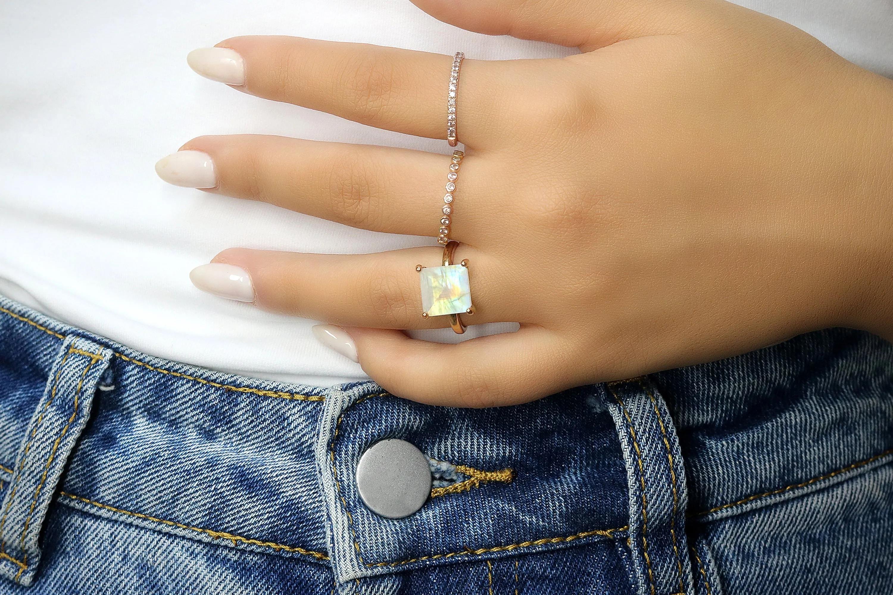 Simple 14K Rose Gold Ring with Moonstone Gemstone