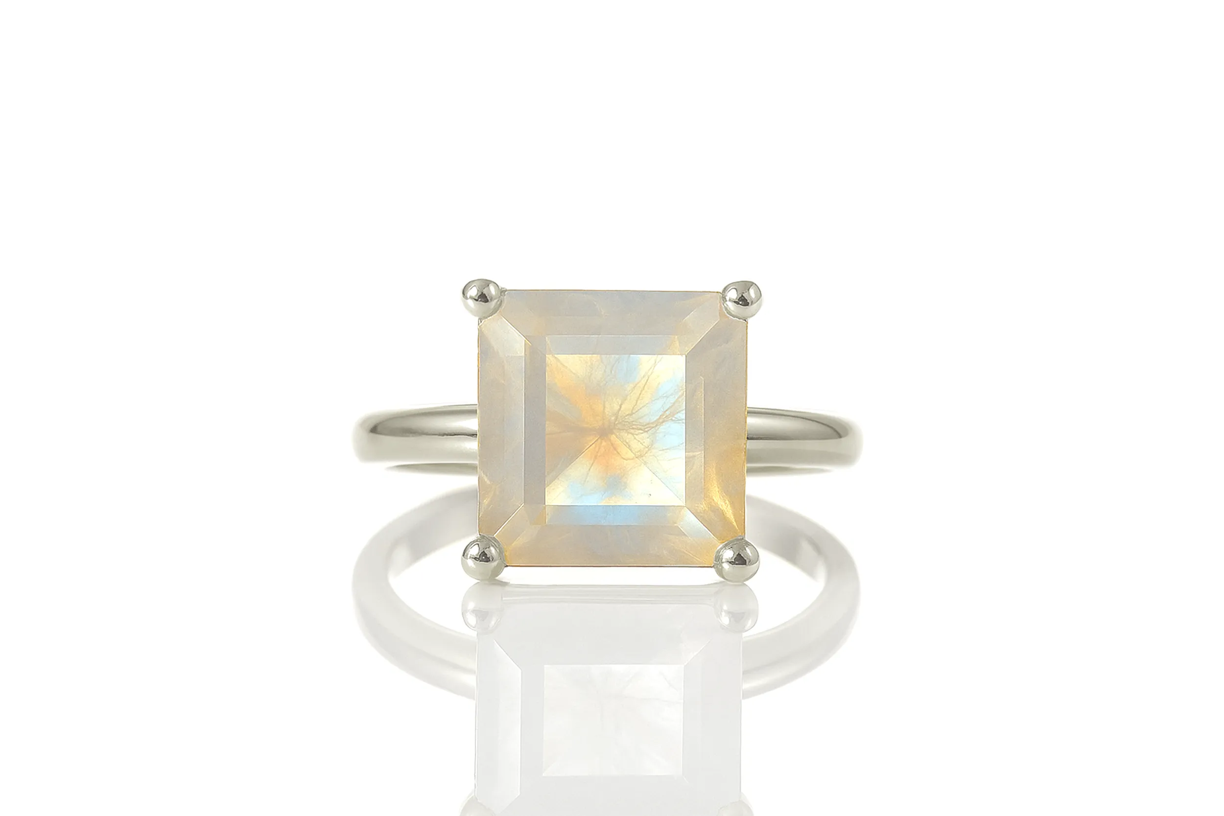 Simple 14K Rose Gold Ring with Moonstone Gemstone